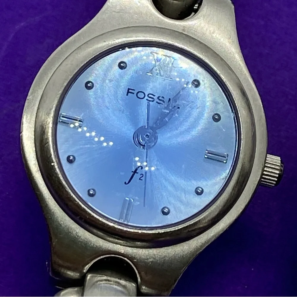 FOSSIL F2 Watches Pair Silver Gold Blue Face Womens Watches